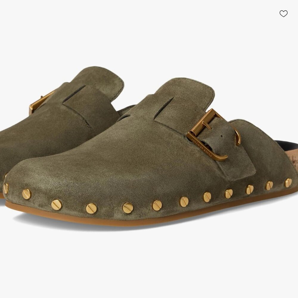 Veronica Beard Fern Studded Suede Clogs Sage Size 9 NIB